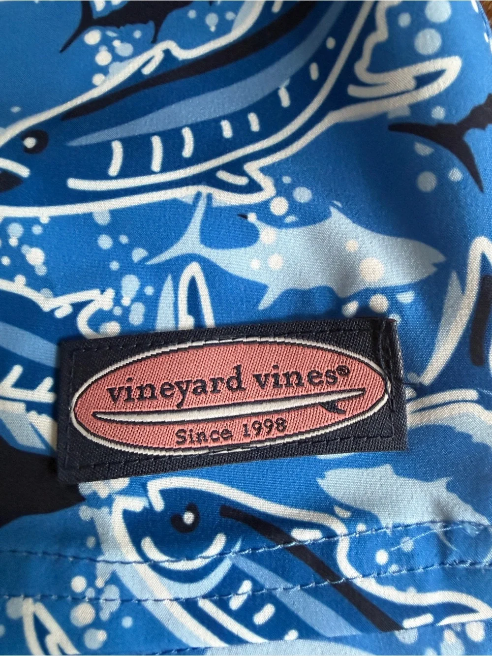 Vineyard Vines Blue Shark-Print Swim Shorts